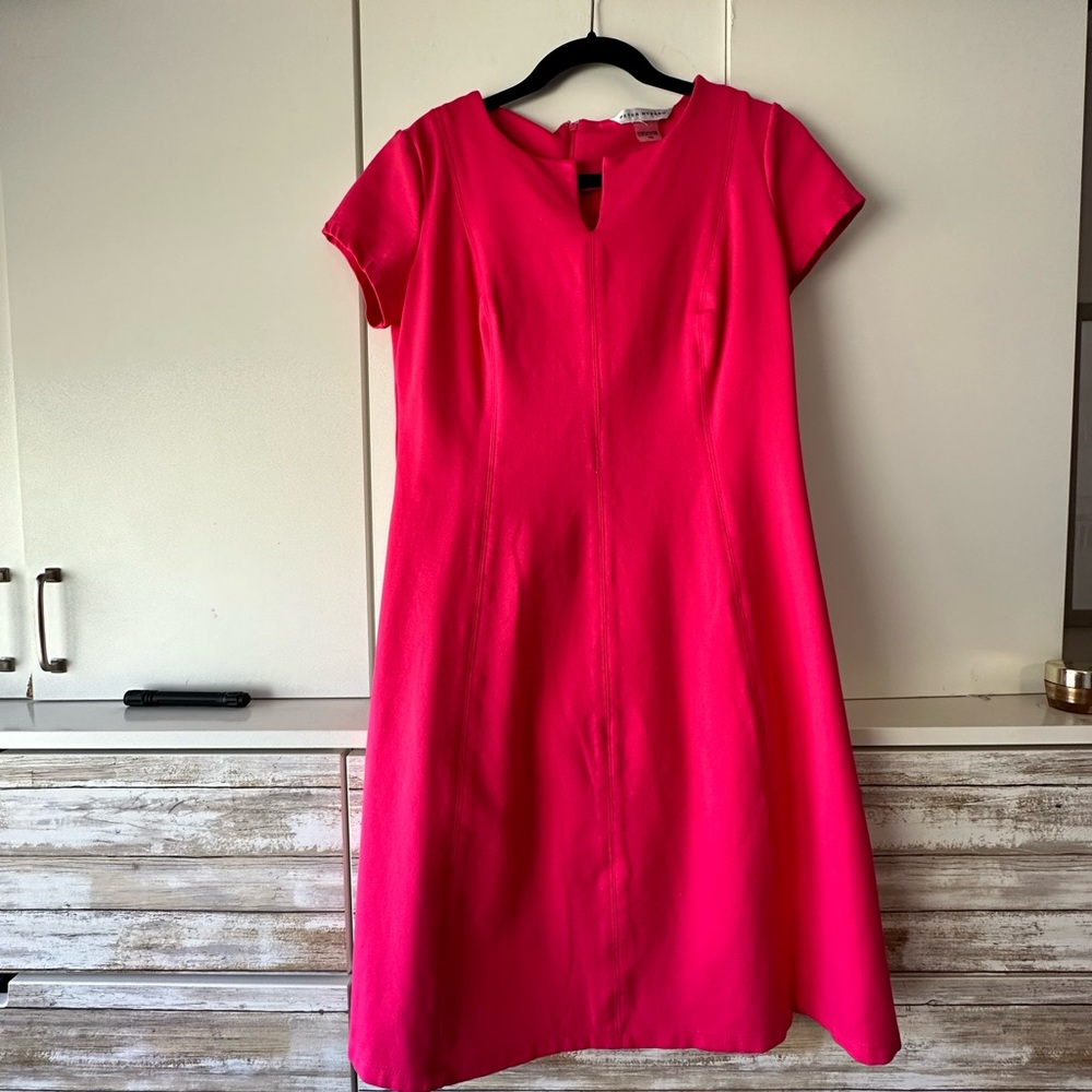 💖 Peter Nygard Fuchsia A-Line Dress | Size 10 | Keyhole Neck | Career Dress